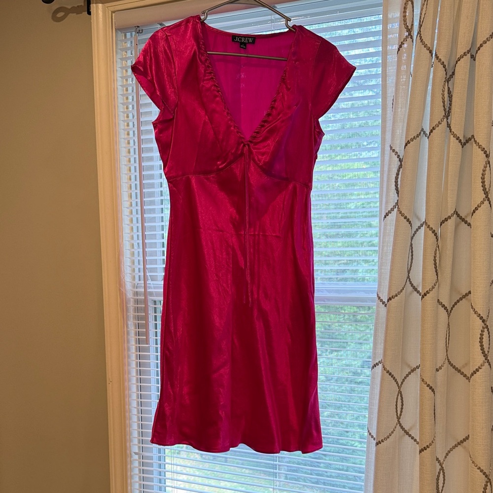 J. Crew Fuchsia Satin V-Neck Dress